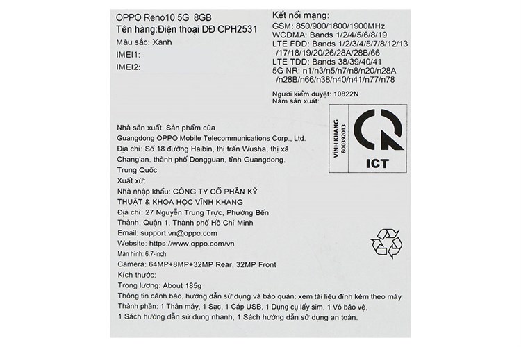 Điện thoại OPPO Reno10 5G 8GB/128GB Màu Xanh Dương