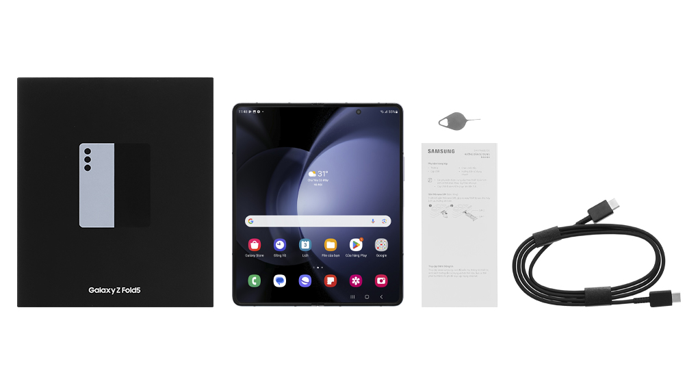 Bộ sản phẩm gồm: Cáp Type C, Cây lấy sim, Hộp, Sách hướng dẫn