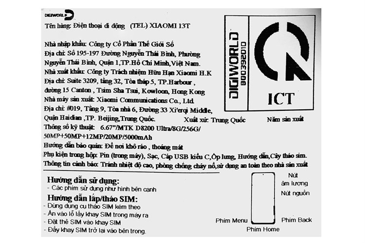 Điện thoại Xiaomi 13T 5G 8GB/256GB Màu Xanh Dương