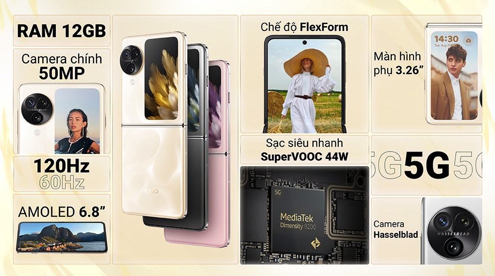 Điện thoại OPPO Find N3 Flip 5G 12GB/256GB Đen/Vàng đồng