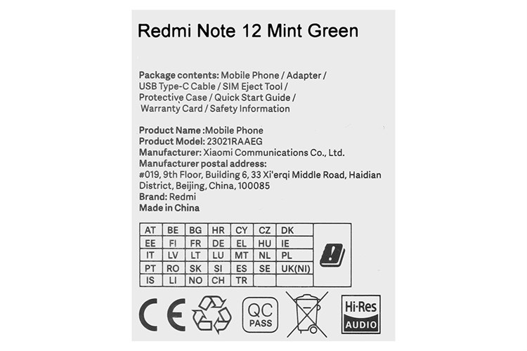 Điện thoại Xiaomi Redmi Note 12 (8GB/256GB) Màu Xanh lá