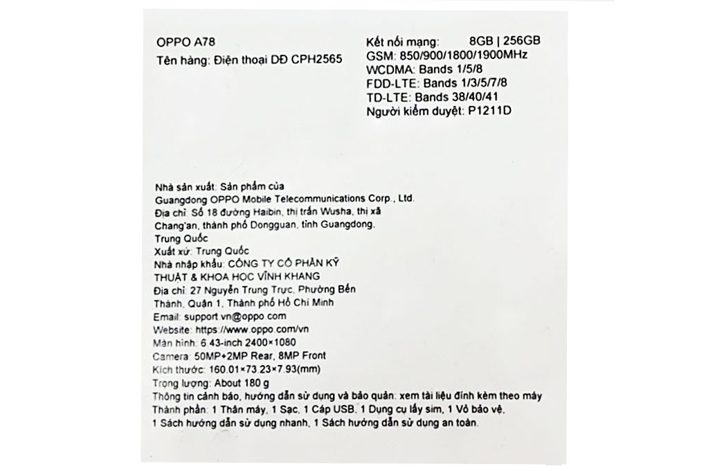 Điện thoại OPPO A78 8GB/256GB Màu Đen