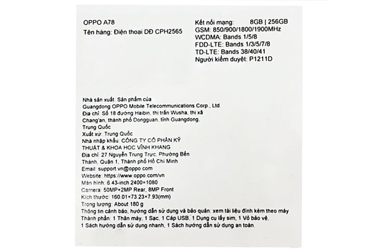 Điện thoại OPPO A78 8GB/256GB Màu Xanh lá