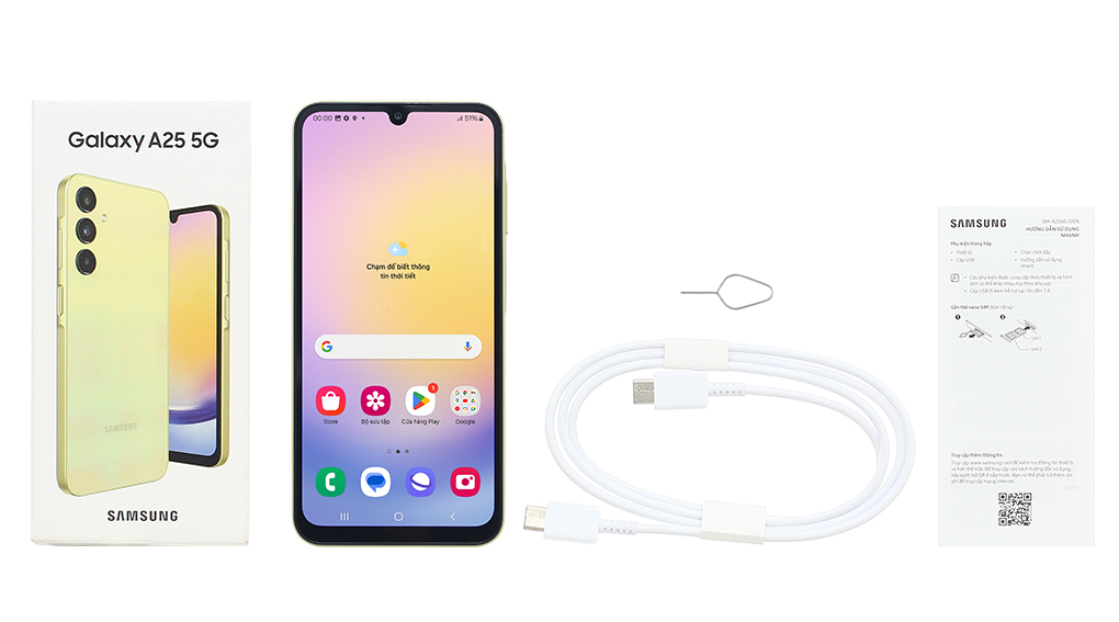 Bộ sản phẩm gồm: Hộp, Sách hướng dẫn, Cây lấy sim, Cáp Type C