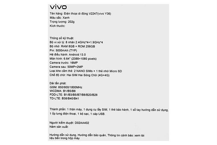 Điện thoại vivo Y36 8GB/128GB Màu Xanh