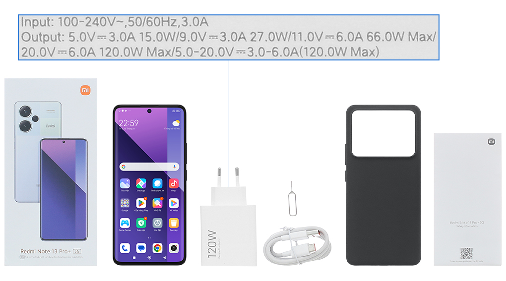 Bộ sản phẩm gồm: Hộp, Sách hướng dẫn, Cây lấy sim, Ốp lưng, Cáp Type C, Củ sạc nhanh rời đầu Type A