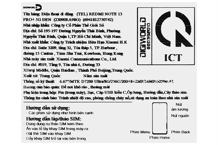 Điện thoại Xiaomi Redmi Note 13 Pro+ 5G 8GB/256GB Màu Đen