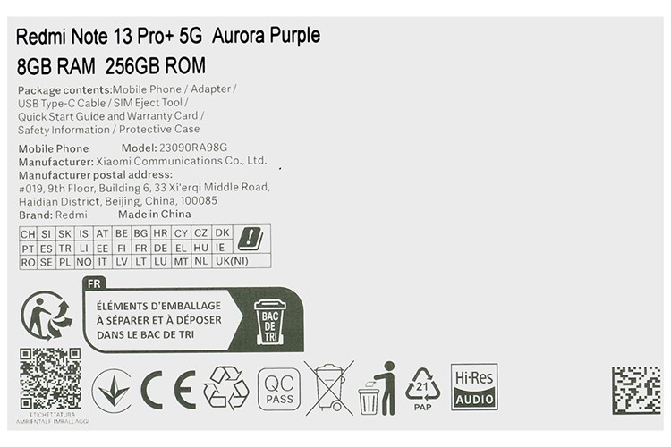 Điện thoại Xiaomi Redmi Note 13 Pro+ 5G 8GB/256GB Màu Tím