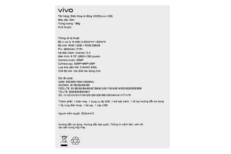 Điện thoại vivo V29 5G Màu Đen