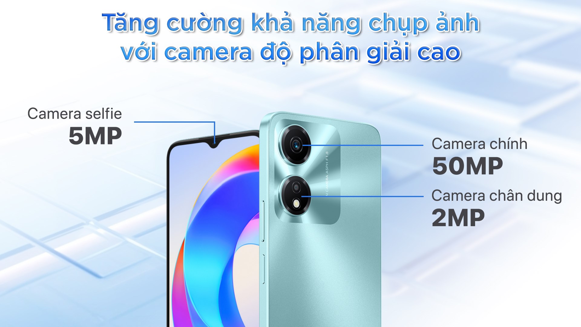 Camera chính 50 MP và camera trước 5 MP giúp chụp ảnh sắc nét