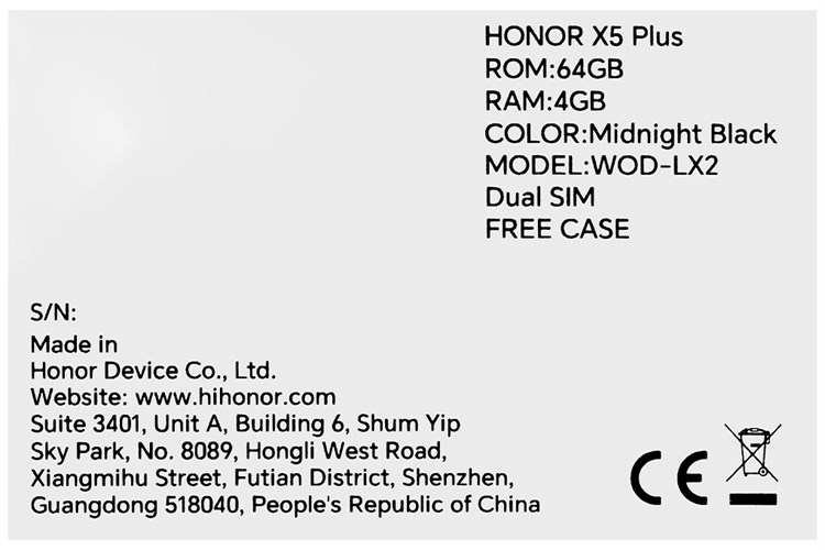 Điện thoại HONOR X5 Plus 4GB/64GB Màu Đen