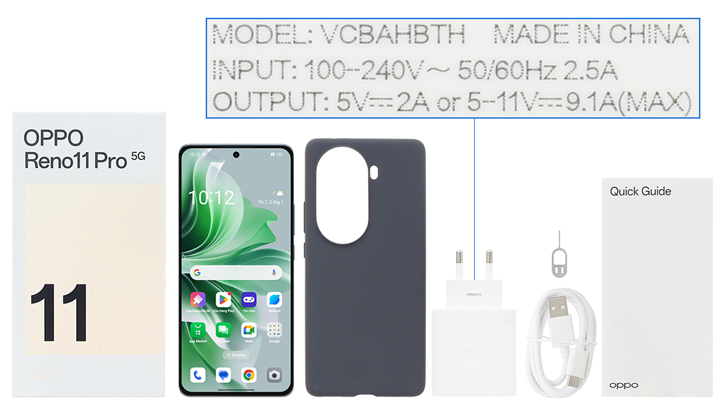 Bộ sản phẩm gồm: Hộp, Sách hướng dẫn, Cây lấy sim, Ốp lưng, Cáp Type C, Củ sạc nhanh rời đầu Type A