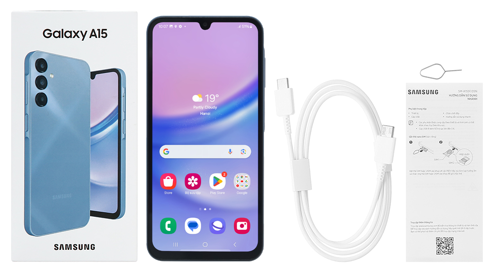 Bộ sản phẩm gồm: Hộp, Sách hướng dẫn, Cây lấy sim, Cáp Type C