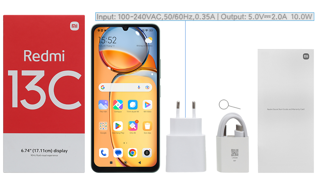 Bộ sản phẩm gồm: Hộp, Sách hướng dẫn, Cây lấy sim, Cáp Type C, Củ sạc nhanh rời đầu Type A