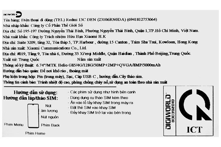 Điện thoại Xiaomi Redmi 13C 4GB/128GB Màu Đen