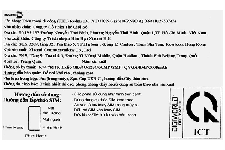 Điện thoại Xiaomi Redmi 13C 4GB/128GB Màu Đen - xanh dương