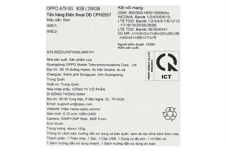 Điện thoại OPPO A79 5G 8GB/256GB Màu Đen