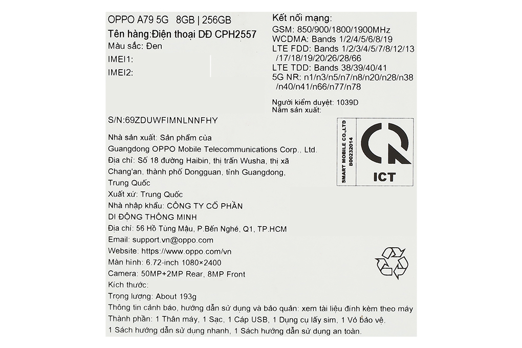 Điện thoại OPPO A79 5G 8GB/256GB Màu Đen