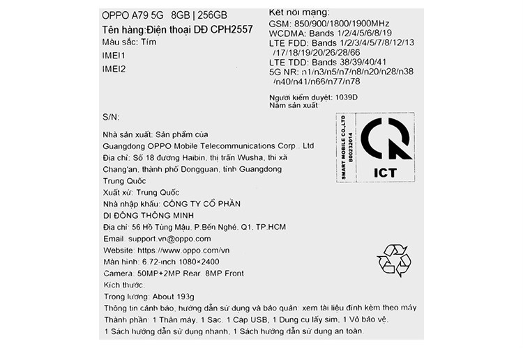 Điện thoại OPPO A79 5G 8GB/256GB Màu Tím nhạt