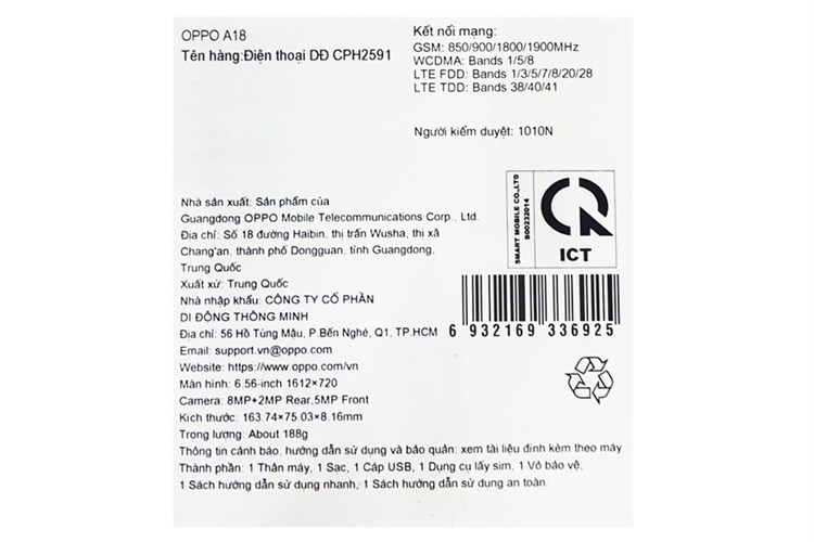 Điện thoại OPPO A18 4GB/128GB Màu Xanh Dương