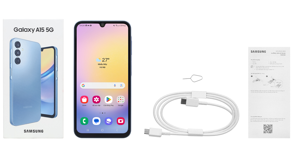 Bộ sản phẩm gồm: Hộp, Sách hướng dẫn, Cây lấy sim, Cáp Type C