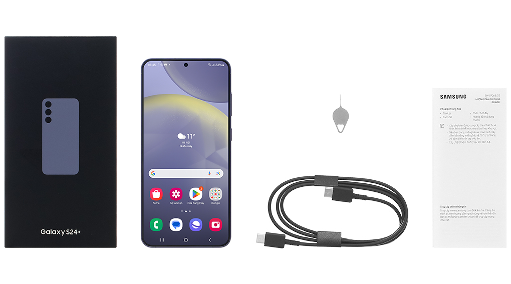 Bộ sản phẩm gồm: Cáp Type C, Cây lấy sim, Hộp, Sách hướng dẫn