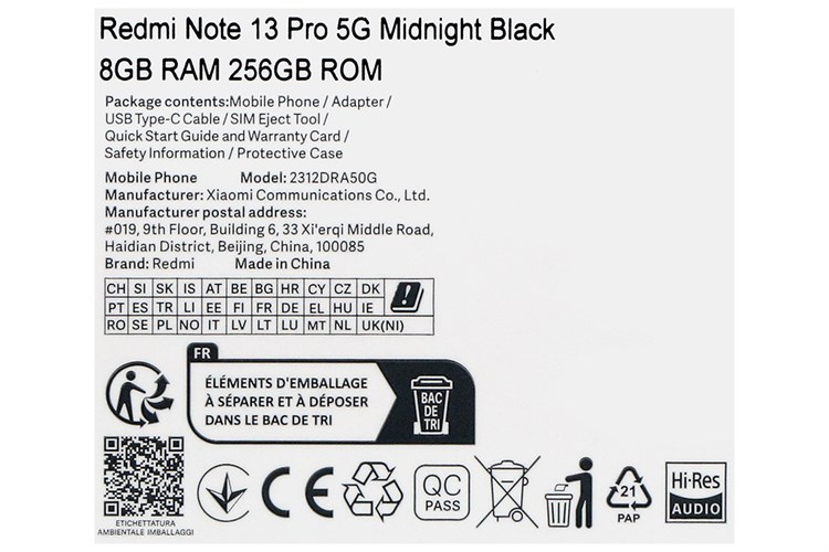 Điện thoại Xiaomi Redmi Note 13 Pro 5G 8GB/256GB Màu Đen