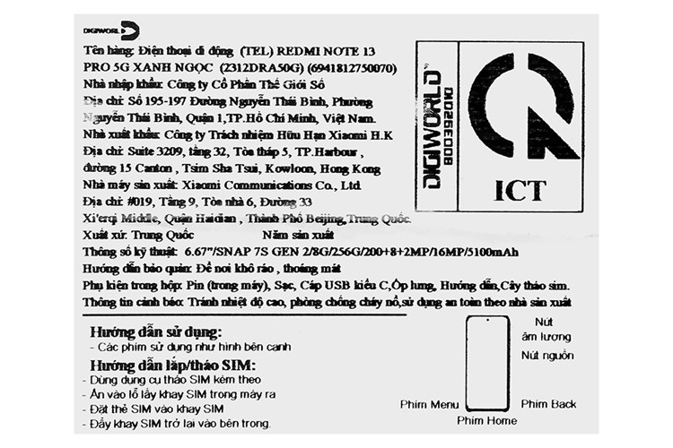 Điện thoại Xiaomi Redmi Note 13 Pro 5G 8GB/256GB Màu Xanh