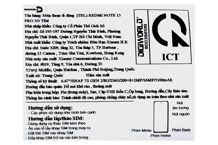 Điện thoại Xiaomi Redmi Note 13 Pro 5G 8GB/256GB Màu Tím