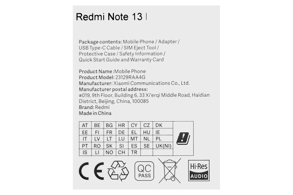 Điện thoại Xiaomi Redmi Note 13 6GB/128GB Màu Đen