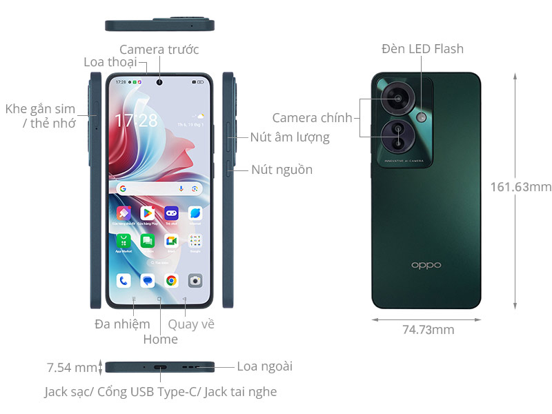 OPPO Reno11 F 5G 8GB/256GB Xanh/Xanh đen