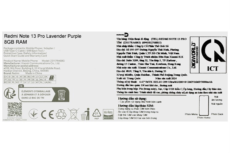 Điện thoại Xiaomi Redmi Note 13 Pro 8GB/256GB Màu Tím