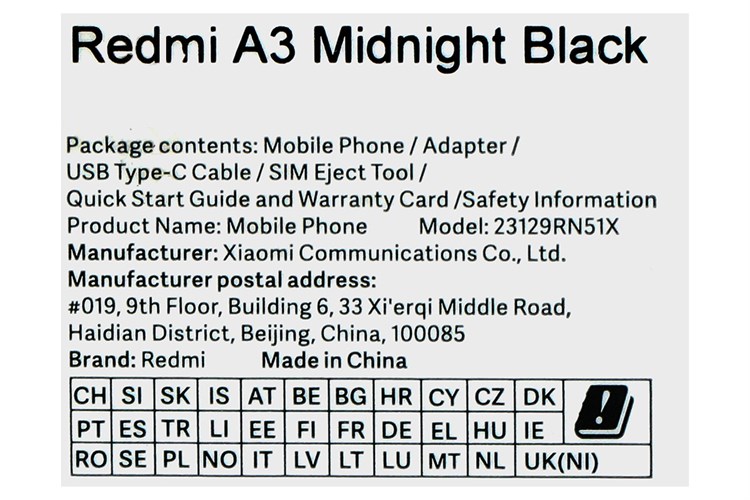 Điện thoại Xiaomi Redmi A3 4GB/128GB Màu Đen