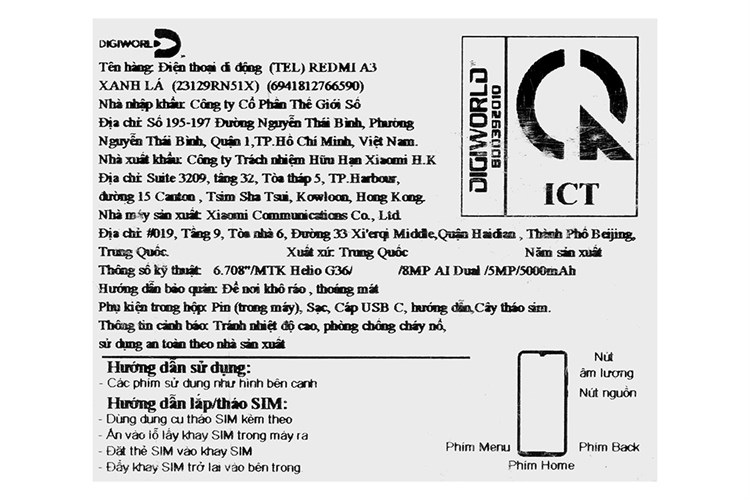 Điện thoại Xiaomi Redmi A3 4GB/128GB Màu Xanh lá