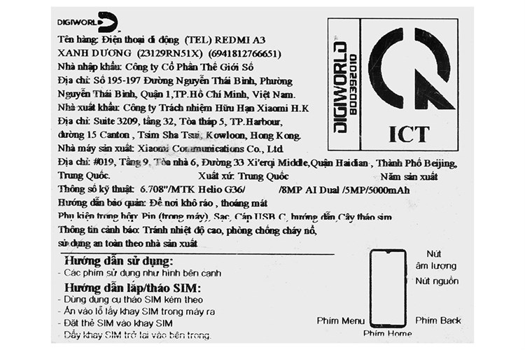 Điện thoại Xiaomi Redmi A3 4GB/128GB Màu Xanh Dương