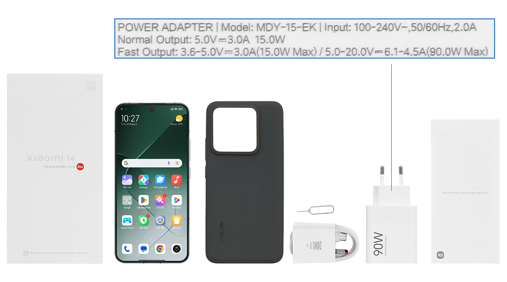 Bộ sản phẩm gồm: Hộp, Sách hướng dẫn, Cây lấy sim, Ốp lưng, Cáp Type C, Củ sạc nhanh rời đầu Type A