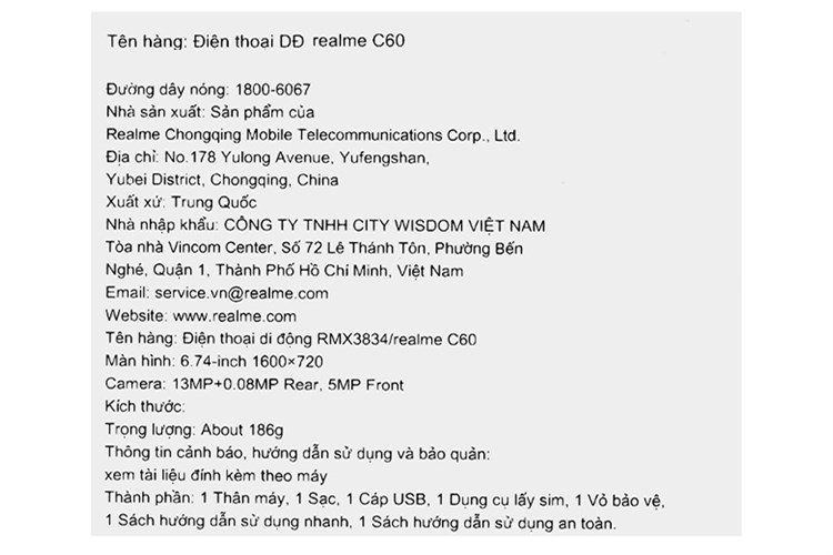 Điện thoại realme C60 4GB/64GB Màu Đen