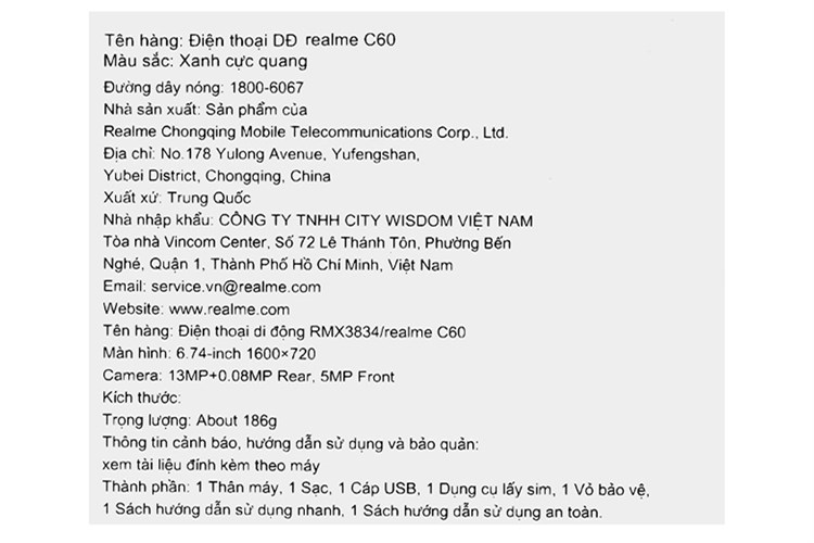 Điện thoại realme C60 4GB/64GB Màu Xanh Dương