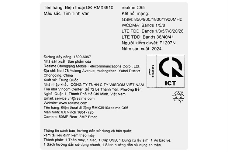 Điện thoại realme C65 8GB/128GB Màu Tím