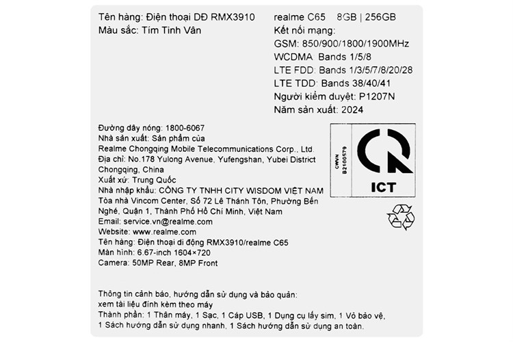 Điện thoại realme C65 8GB/256GB Màu Tím