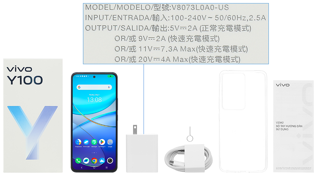 Bộ sản phẩm gồm: Hộp, Sách hướng dẫn, Cây lấy sim, Ốp lưng, Cáp Type C, Củ sạc nhanh Type C