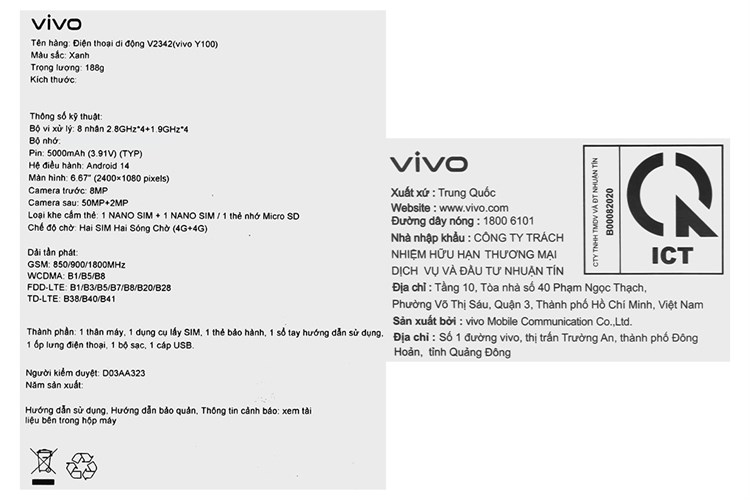 Điện thoại vivo Y100 8GB/128GB Màu Xanh nhạt