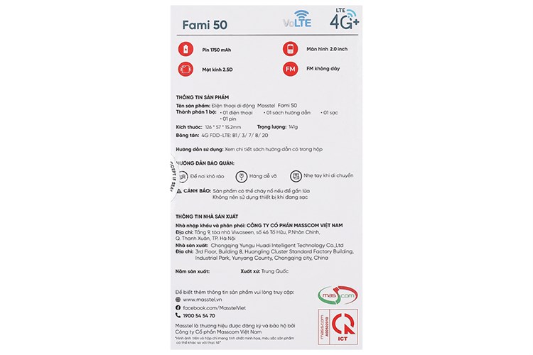 Điện thoại Masstel Fami 50 4G Màu Đen