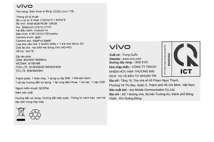 Điện thoại vivo Y18 8GB/128GB Màu Trắng - Xanh