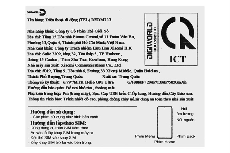 Điện thoại Xiaomi Redmi 13 6GB/128GB Màu Đen