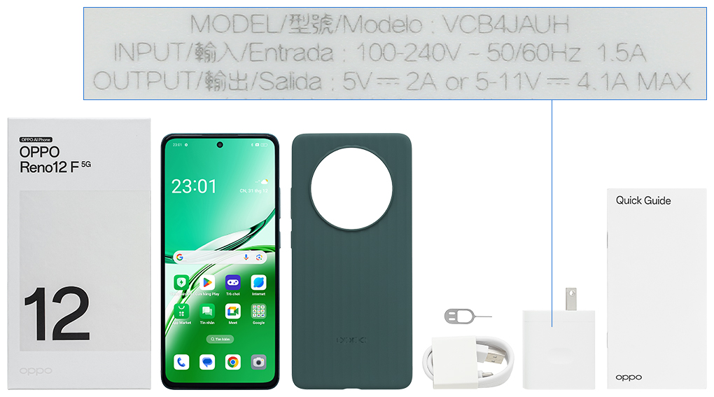 Bộ sản phẩm gồm: Ốp lưng, Sách hướng dẫn, Hộp, Cáp Type C, Củ sạc rời đầu Type A, Cây lấy sim