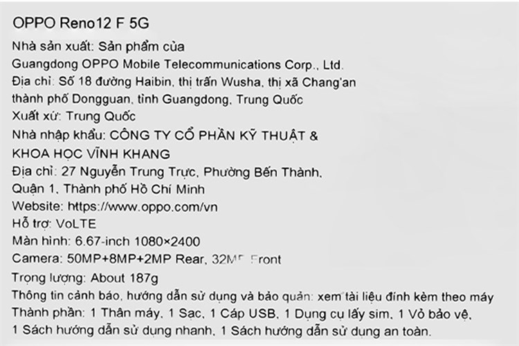 Điện thoại OPPO Reno12 F 5G 8GB/256GB Màu Xanh lá