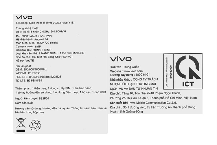 Điện thoại vivo Y18 4GB/128GB Màu Trắng - Xanh