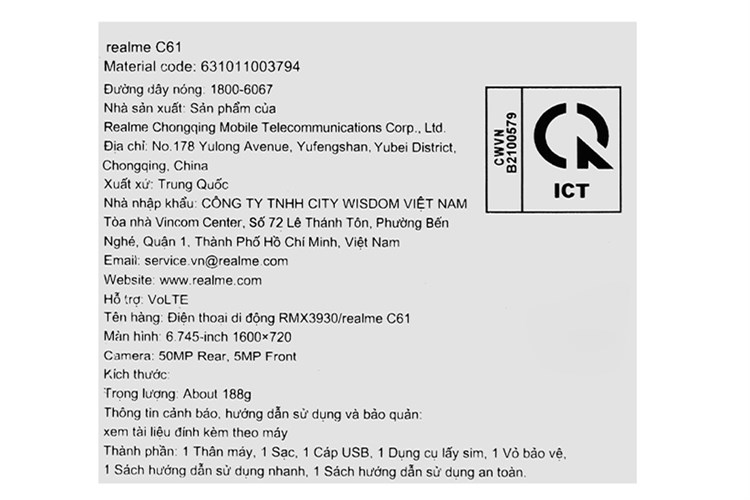 Điện thoại realme C61 6GB/128GB Màu Xanh
