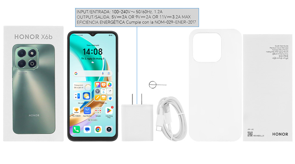 Bộ sản phẩm gồm: Hộp, Sách hướng dẫn, Ốp lưng, Cây lấy sim, Cáp Type C, Củ sạc rời đầu Type A